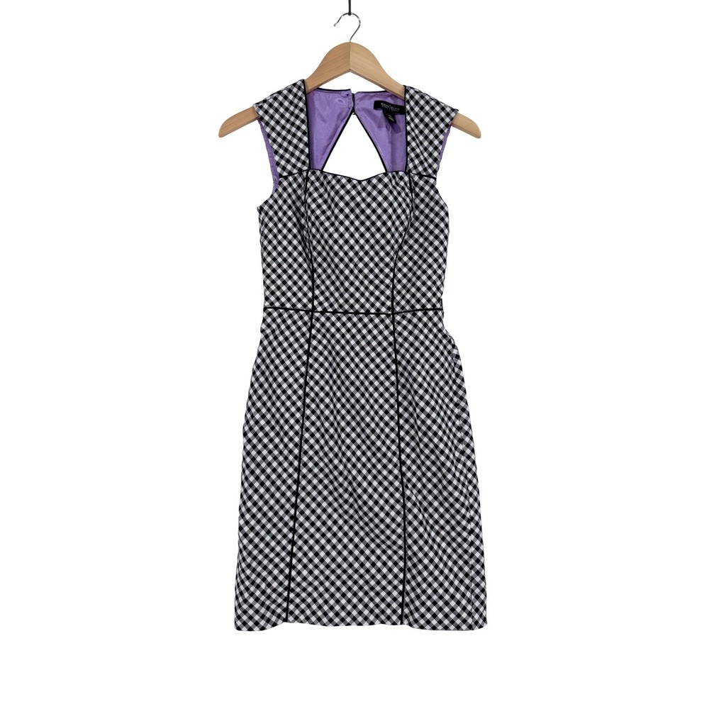 White House Black Market Sheath Dress Womens 00 Black White Gingham Cutout Back
